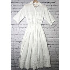 Vintage Bonnie Strauss 100% Cotton Made In USA White Eyelet Maxi Dress Size 4
